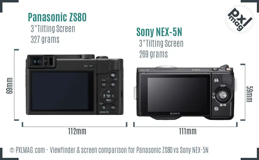 Panasonic ZS80 vs Sony NEX-5N Screen and Viewfinder comparison