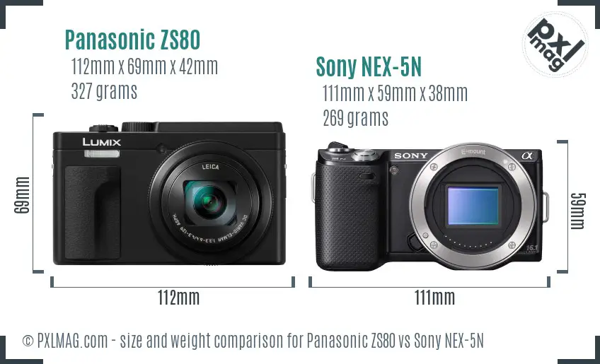 Panasonic ZS80 vs Sony NEX-5N size comparison
