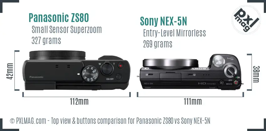 Panasonic ZS80 vs Sony NEX-5N top view buttons comparison
