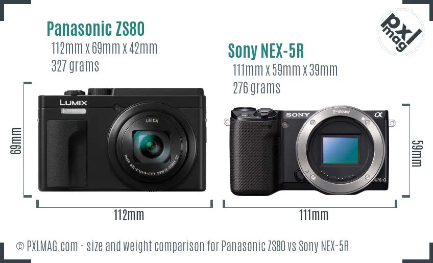 Panasonic ZS80 vs Sony NEX-5R size comparison