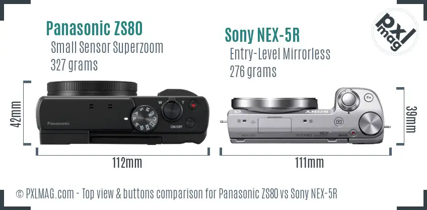 Panasonic ZS80 vs Sony NEX-5R top view buttons comparison