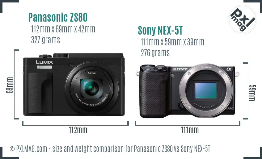 Panasonic ZS80 vs Sony NEX-5T size comparison
