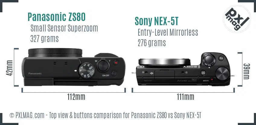 Panasonic ZS80 vs Sony NEX-5T top view buttons comparison