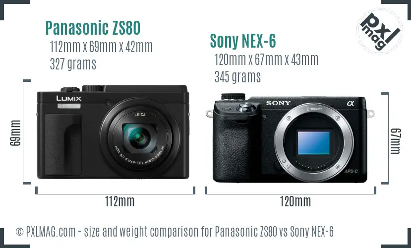 Panasonic ZS80 vs Sony NEX-6 size comparison