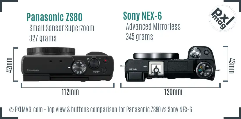 Panasonic ZS80 vs Sony NEX-6 top view buttons comparison