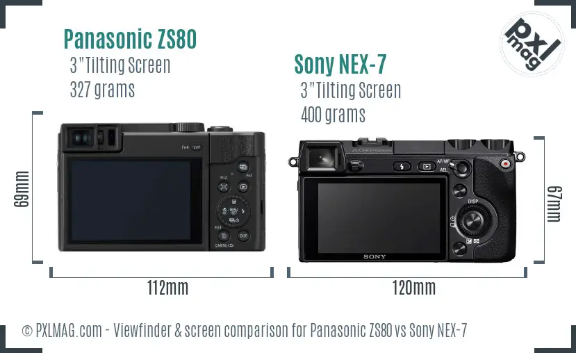 Panasonic ZS80 vs Sony NEX-7 Screen and Viewfinder comparison