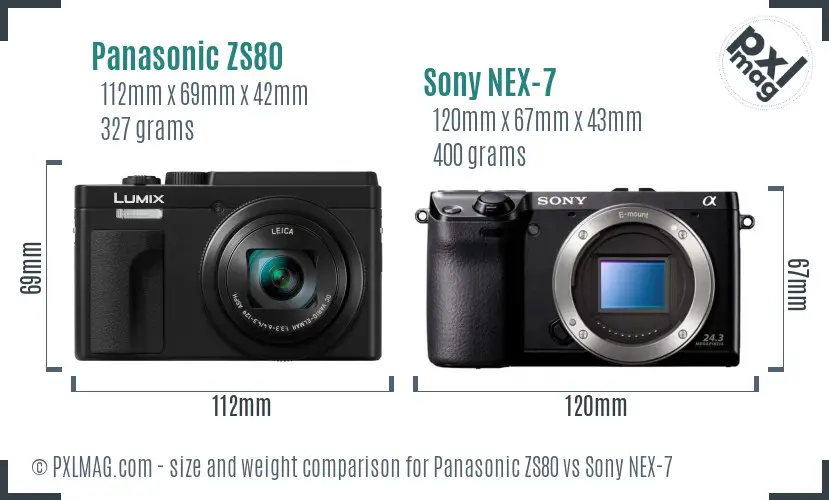 Panasonic ZS80 vs Sony NEX-7 size comparison