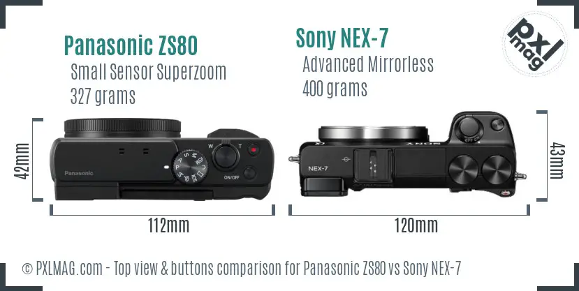 Panasonic ZS80 vs Sony NEX-7 top view buttons comparison