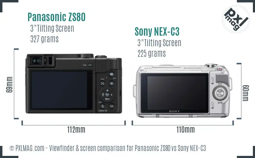 Panasonic ZS80 vs Sony NEX-C3 Screen and Viewfinder comparison