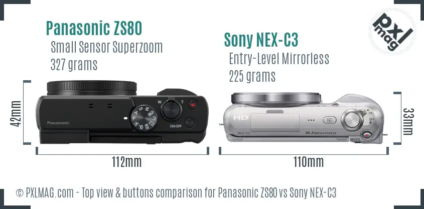 Panasonic ZS80 vs Sony NEX-C3 top view buttons comparison