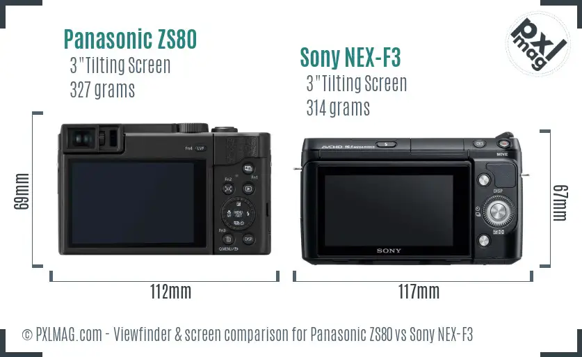 Panasonic ZS80 vs Sony NEX-F3 Screen and Viewfinder comparison
