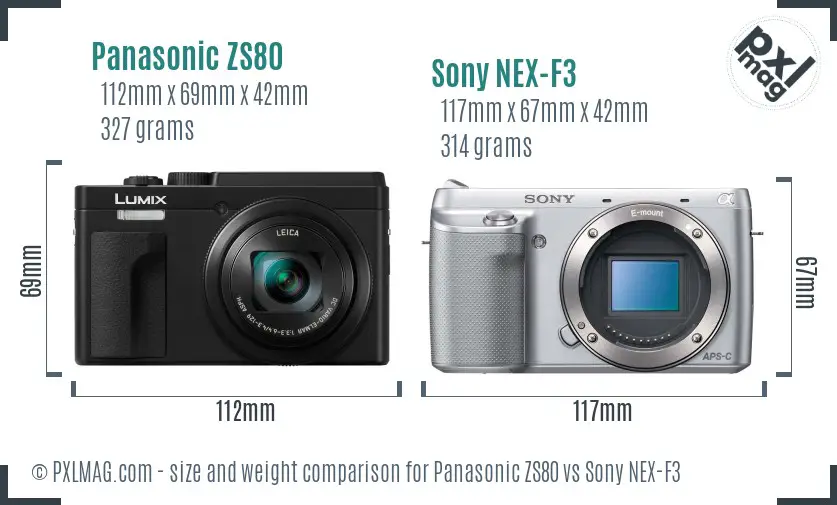 Panasonic ZS80 vs Sony NEX-F3 size comparison