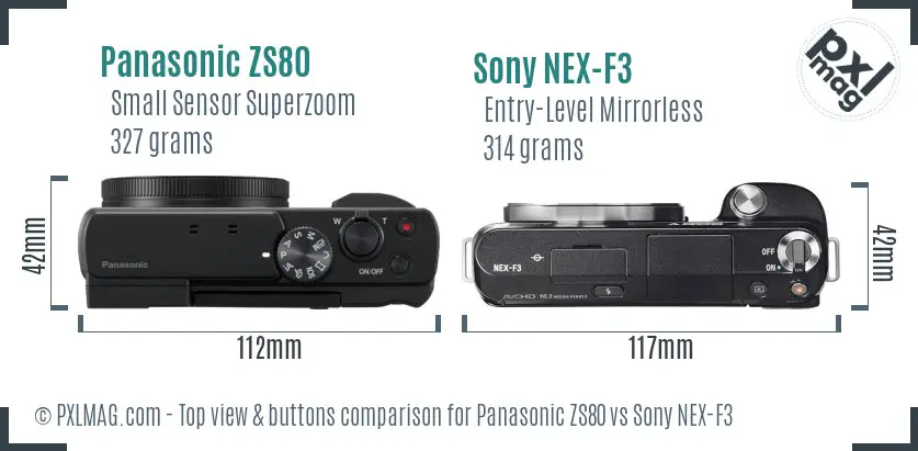 Panasonic ZS80 vs Sony NEX-F3 top view buttons comparison