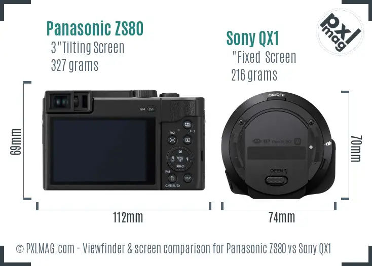 Panasonic ZS80 vs Sony QX1 Screen and Viewfinder comparison