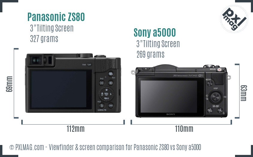 Panasonic ZS80 vs Sony a5000 Screen and Viewfinder comparison