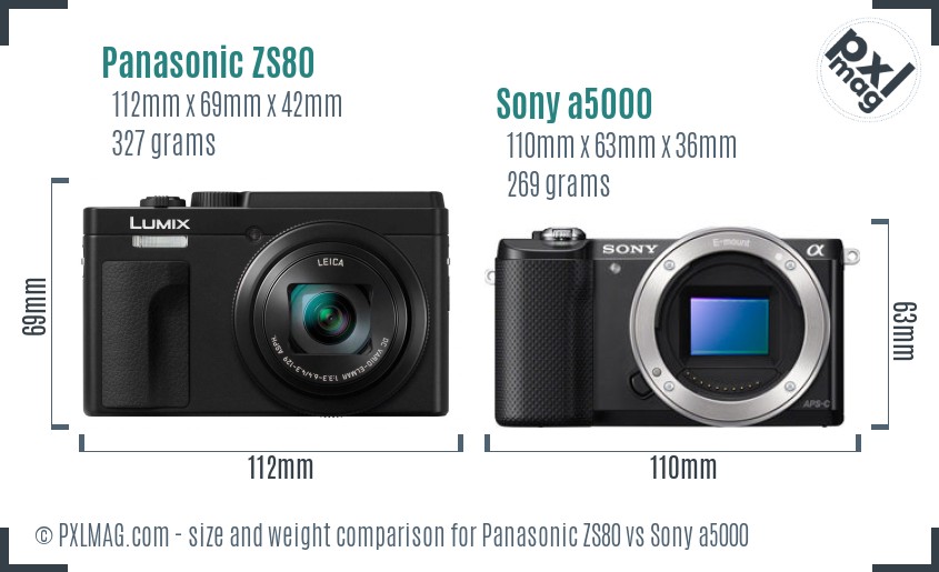 Panasonic ZS80 vs Sony a5000 size comparison