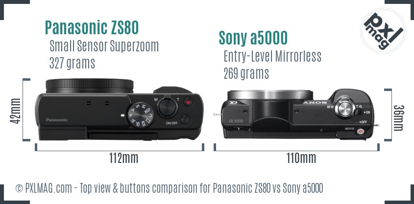 Panasonic ZS80 vs Sony a5000 top view buttons comparison