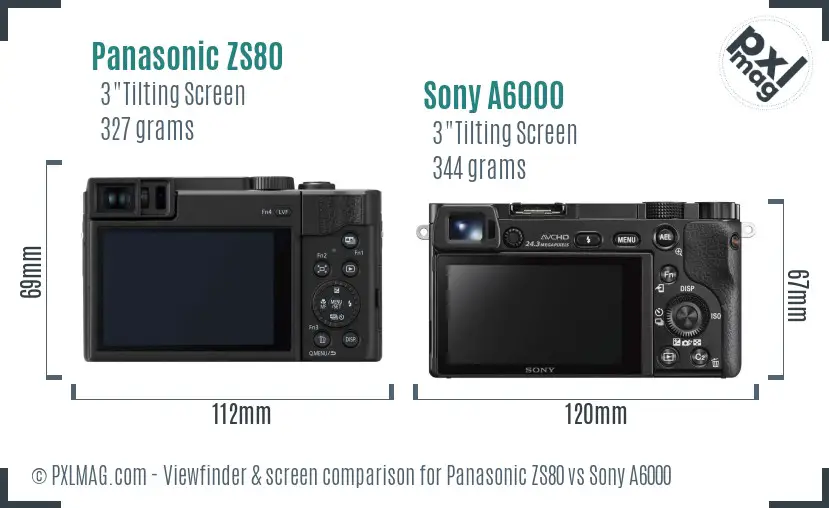 Panasonic ZS80 vs Sony A6000 Screen and Viewfinder comparison Panasonic ZS80 vs Sony A6000 Screen and Viewfinder comparison