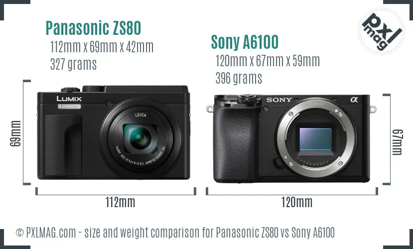 Panasonic ZS80 vs Sony A6100 size comparison