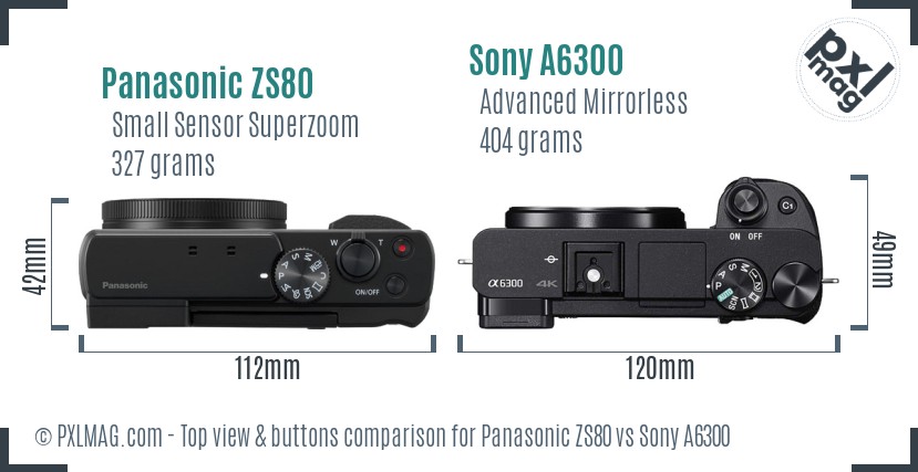 Panasonic ZS80 vs Sony A6300 top view buttons comparison