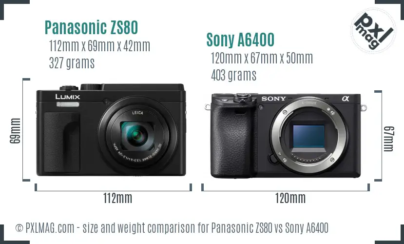 Panasonic ZS80 vs Sony A6400 size comparison