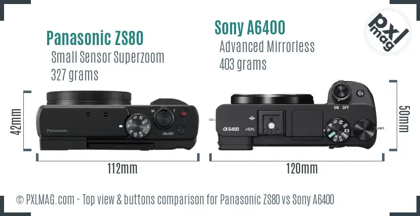 Panasonic ZS80 vs Sony A6400 top view buttons comparison