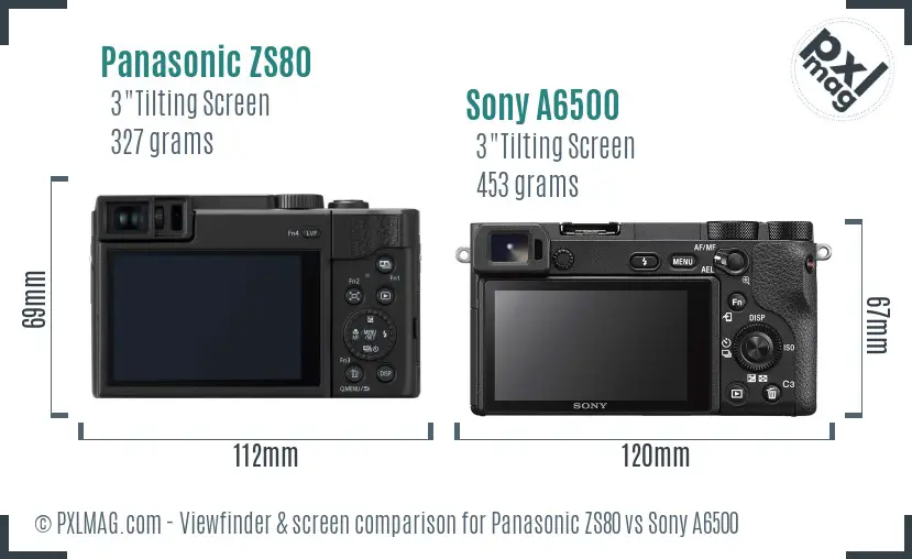 Panasonic ZS80 vs Sony A6500 Screen and Viewfinder comparison