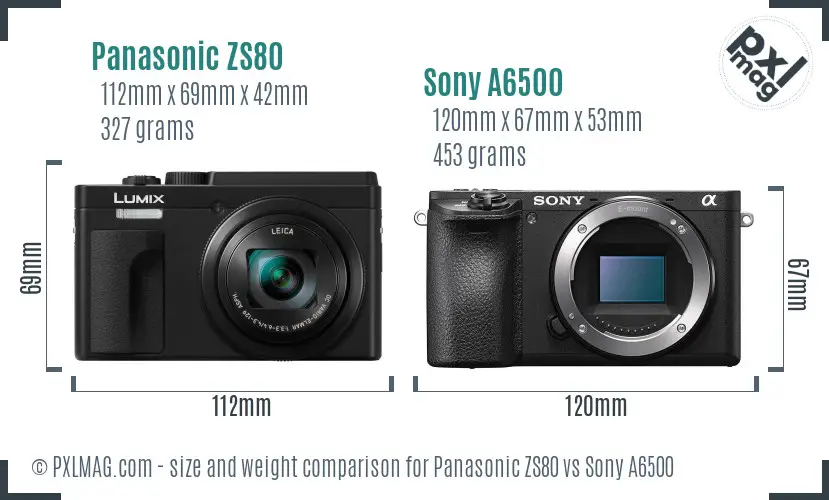 Panasonic ZS80 vs Sony A6500 size comparison