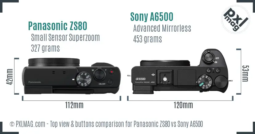 Panasonic ZS80 vs Sony A6500 top view buttons comparison