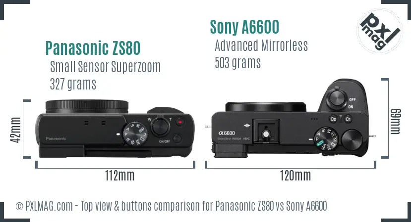 Panasonic ZS80 vs Sony A6600 top view buttons comparison