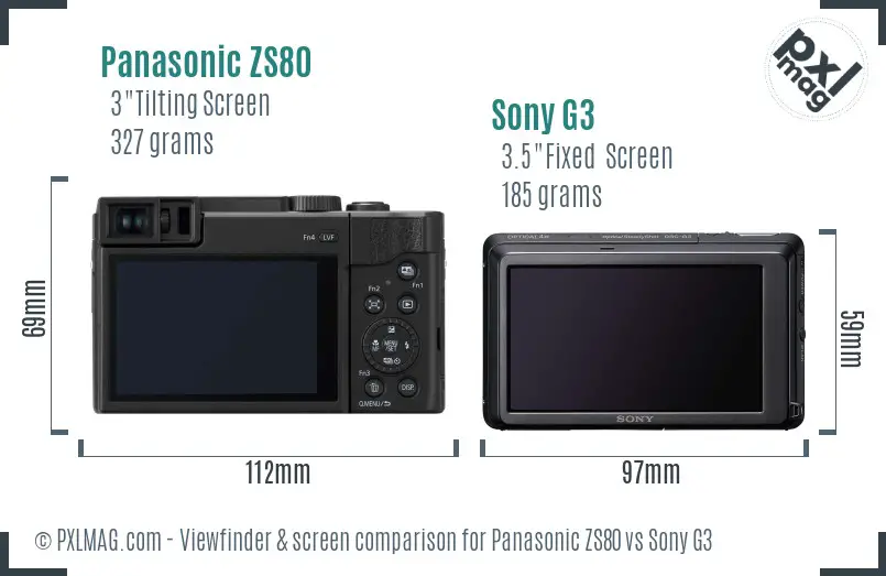 Panasonic ZS80 vs Sony G3 Screen and Viewfinder comparison