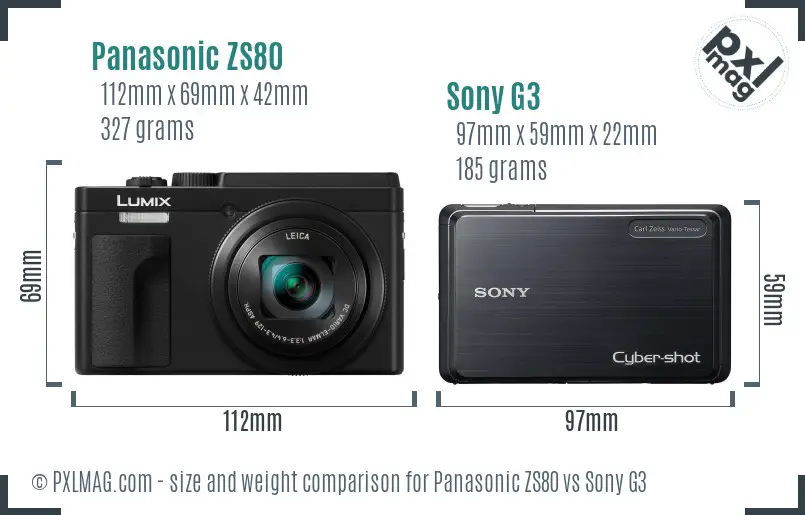 Panasonic ZS80 vs Sony G3 size comparison