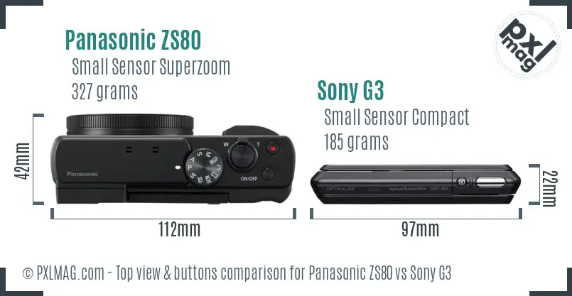 Panasonic ZS80 vs Sony G3 top view buttons comparison