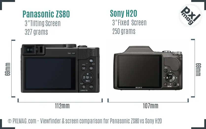 Panasonic ZS80 vs Sony H20 Screen and Viewfinder comparison