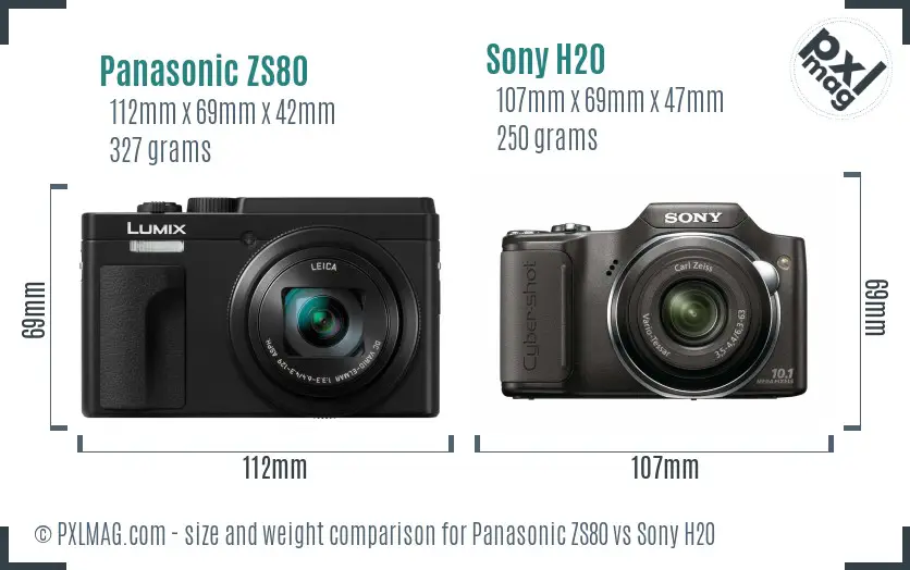 Panasonic ZS80 vs Sony H20 size comparison