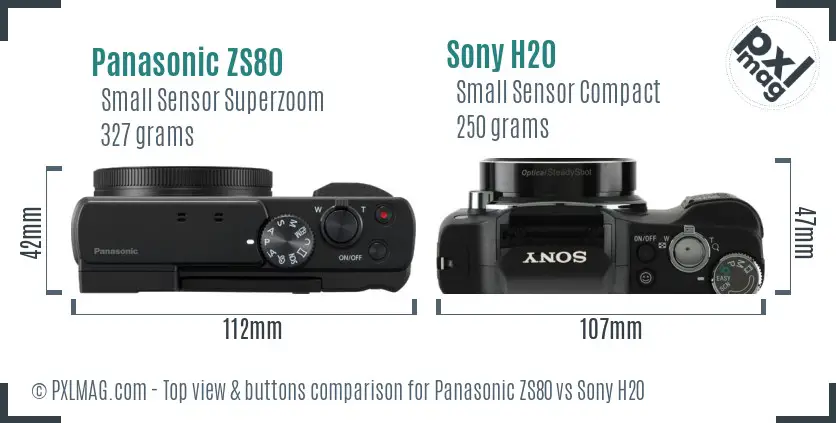 Panasonic ZS80 vs Sony H20 top view buttons comparison