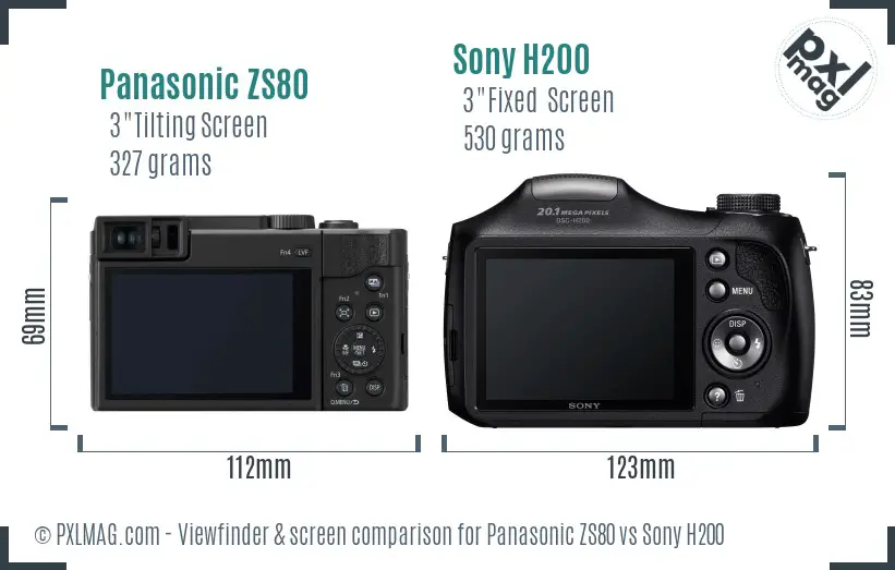 Panasonic ZS80 vs Sony H200 Screen and Viewfinder comparison