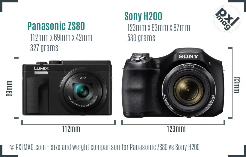 Panasonic ZS80 vs Sony H200 size comparison