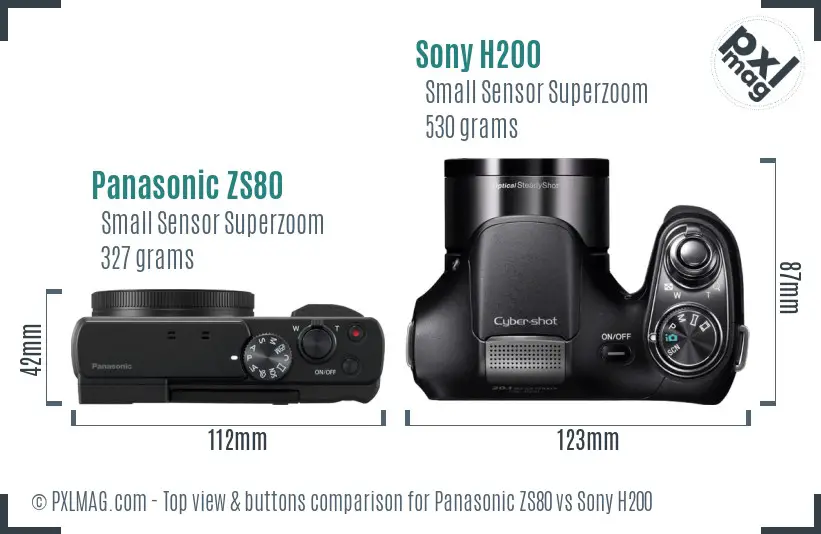 Panasonic ZS80 vs Sony H200 top view buttons comparison