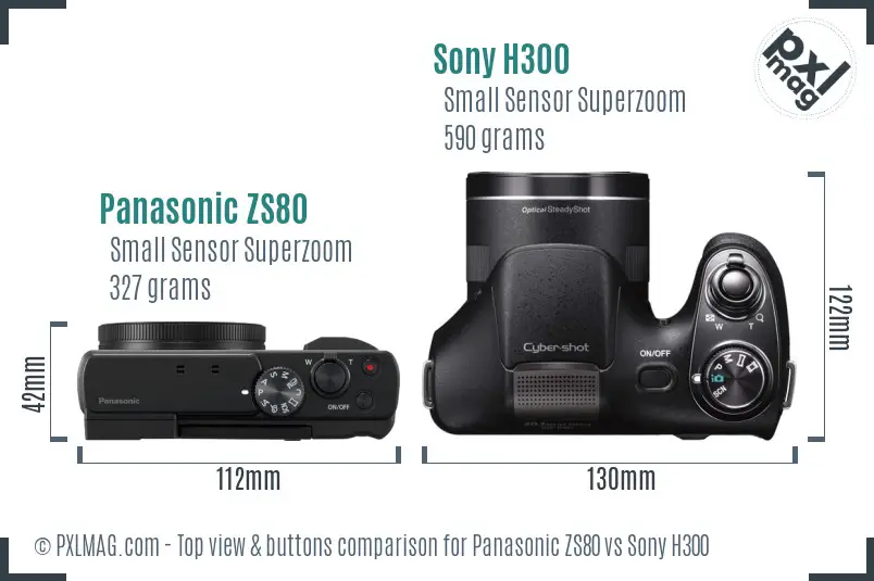 Panasonic ZS80 vs Sony H300 top view buttons comparison