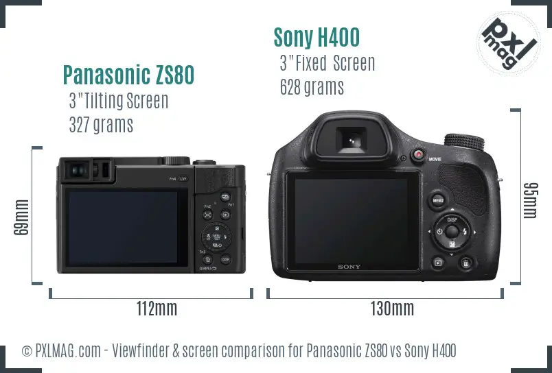 Panasonic ZS80 vs Sony H400 Screen and Viewfinder comparison