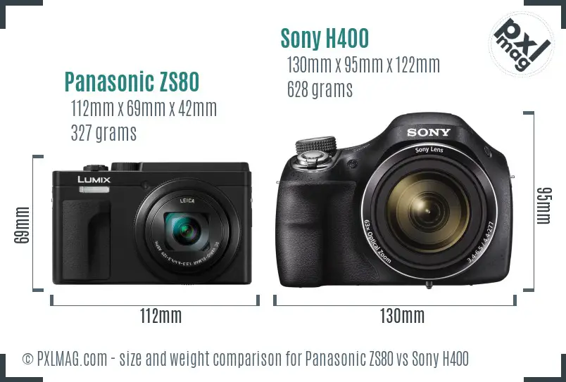 Panasonic ZS80 vs Sony H400 size comparison
