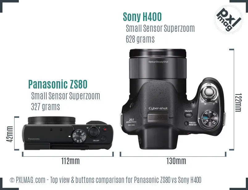 Panasonic ZS80 vs Sony H400 top view buttons comparison