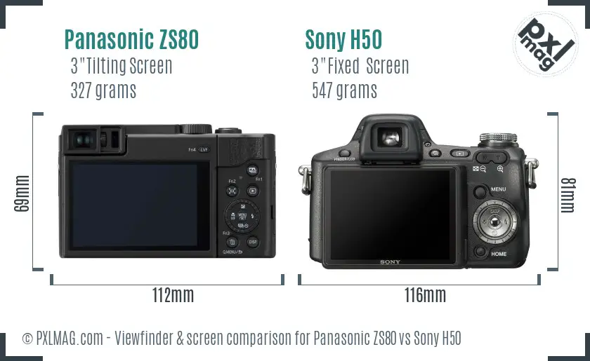 Panasonic ZS80 vs Sony H50 Screen and Viewfinder comparison