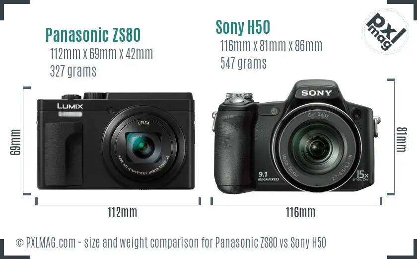 Panasonic ZS80 vs Sony H50 size comparison