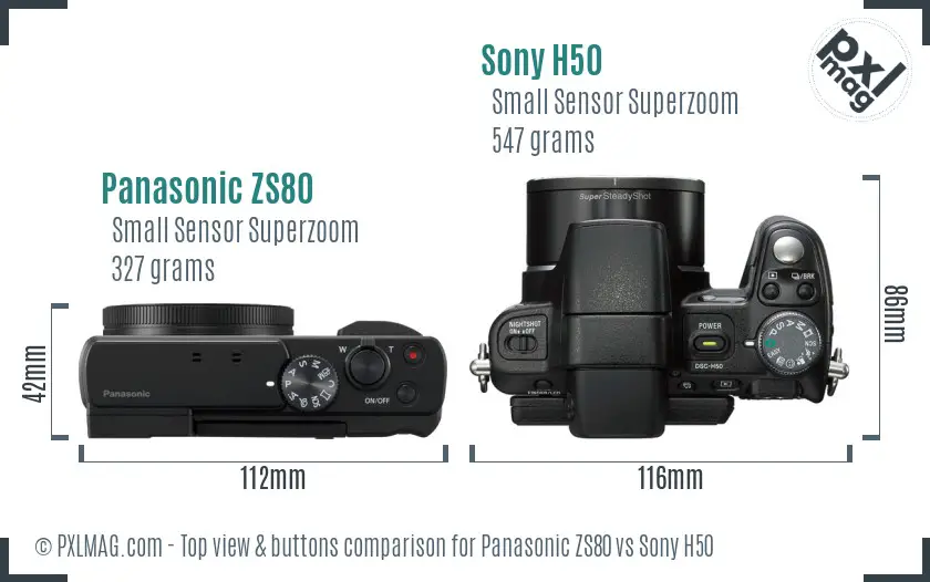 Panasonic ZS80 vs Sony H50 top view buttons comparison