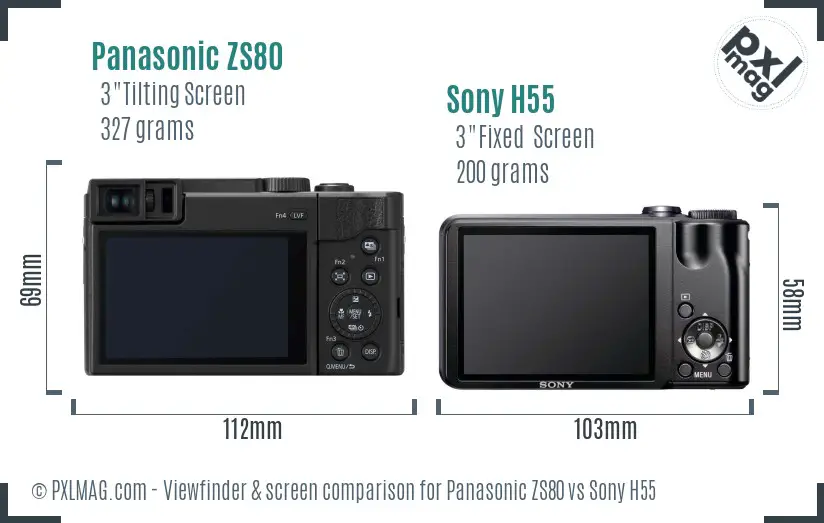 Panasonic ZS80 vs Sony H55 Screen and Viewfinder comparison