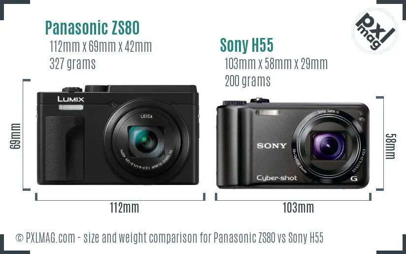 Panasonic ZS80 vs Sony H55 size comparison