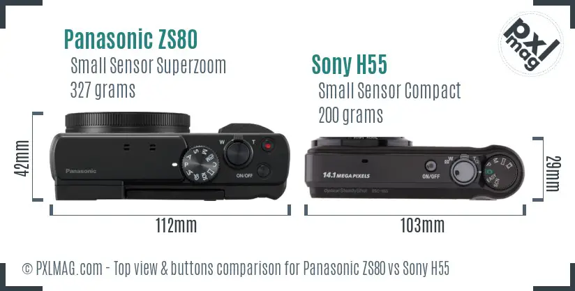 Panasonic ZS80 vs Sony H55 top view buttons comparison