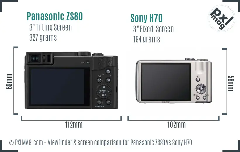 Panasonic ZS80 vs Sony H70 Screen and Viewfinder comparison